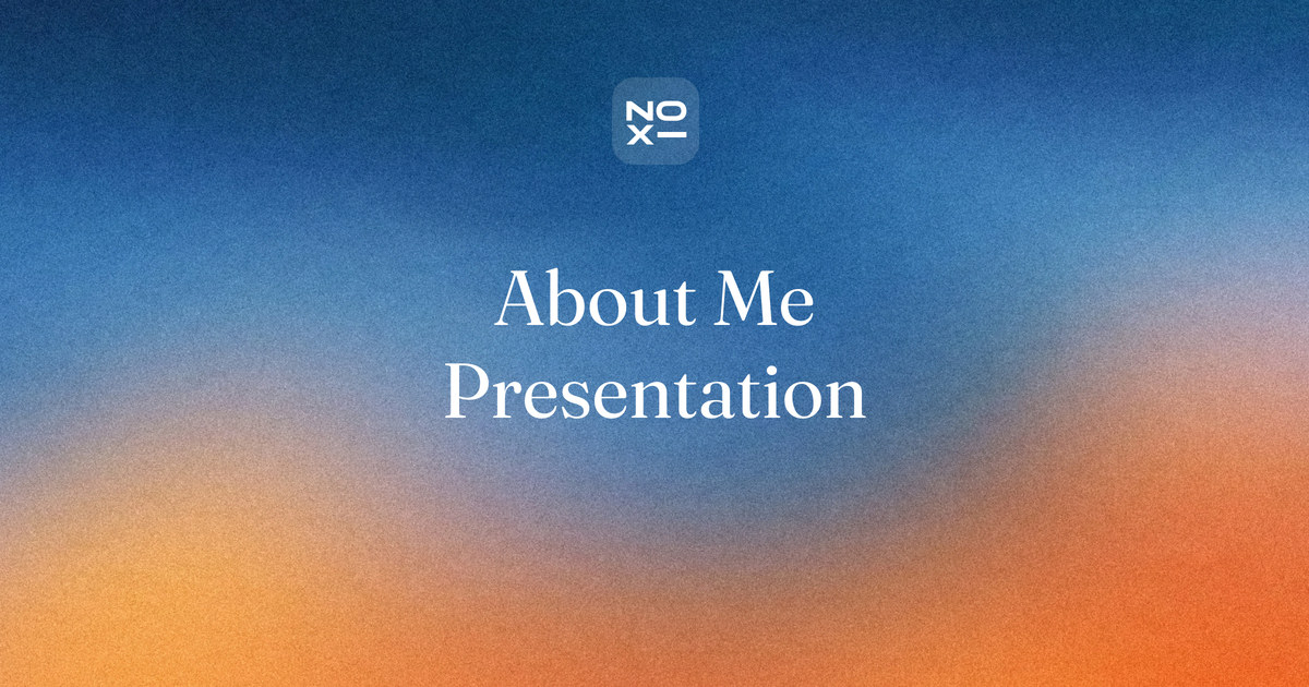 About me presentation — NOXI guide cover: a five-slide, three-minute introduction with a path of three stops, three strengths each backed by one proof, and one human detail
