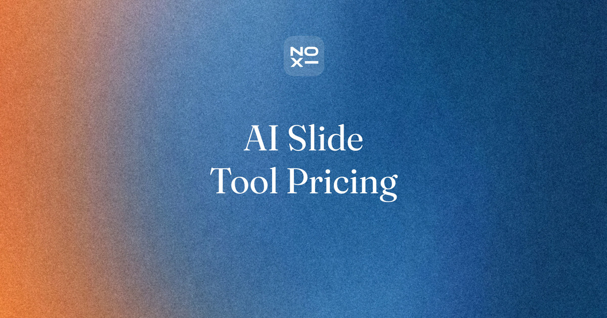 AI presentation maker pricing, October 2026 — NOXI blog cover: what 16 AI slide tools cost, with free plans, credits and cost per deck from official pricing pages