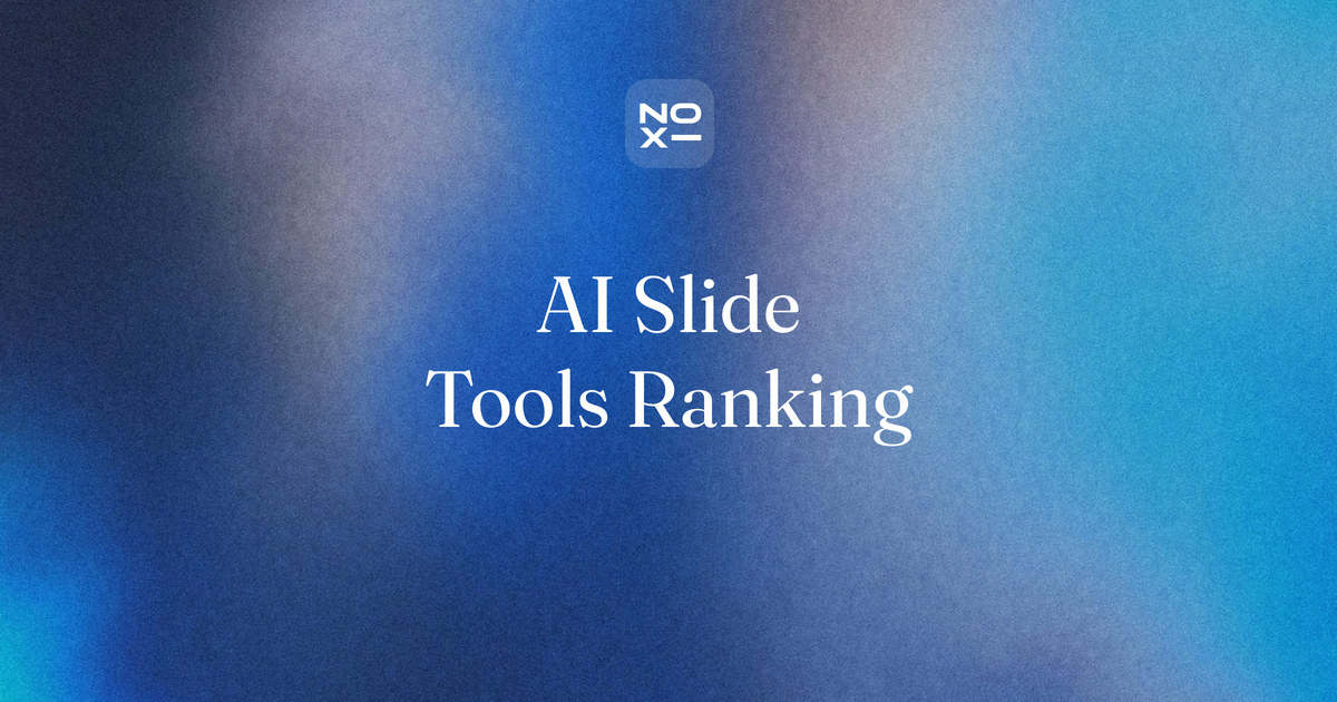 AI presentation tools ranking, October 2026 — NOXI blog cover: twenty tools scored on seven weighted criteria, from editable PowerPoint export to sources on slides and right-to-left layout