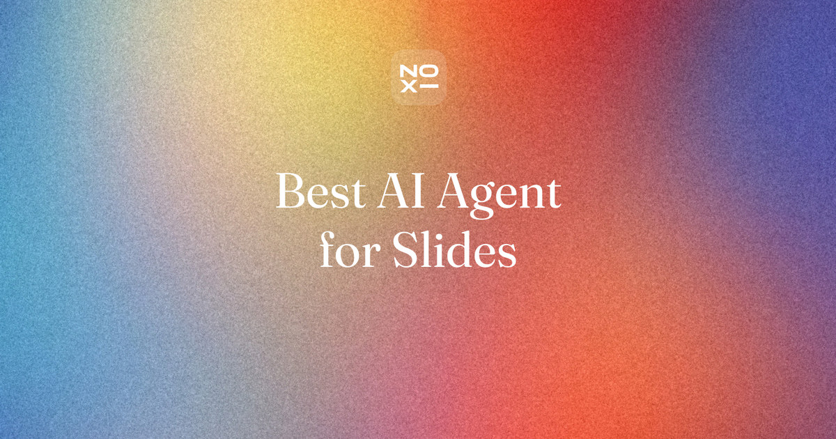 Best AI agent for slides, a NOXI blog cover. Eight agents, one PowerPoint: eight AI agents for slides scored on seven printed rules from official pages