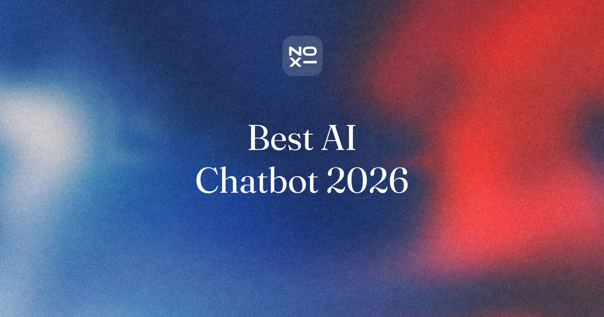 Best AI chatbot 2026 — NOXI blog cover: nine assistants, seven rules; Gemini, ChatGPT, Claude, Grok, Mistral Vibe, Copilot, Perplexity, Meta AI and DeepSeek scored on documented capability