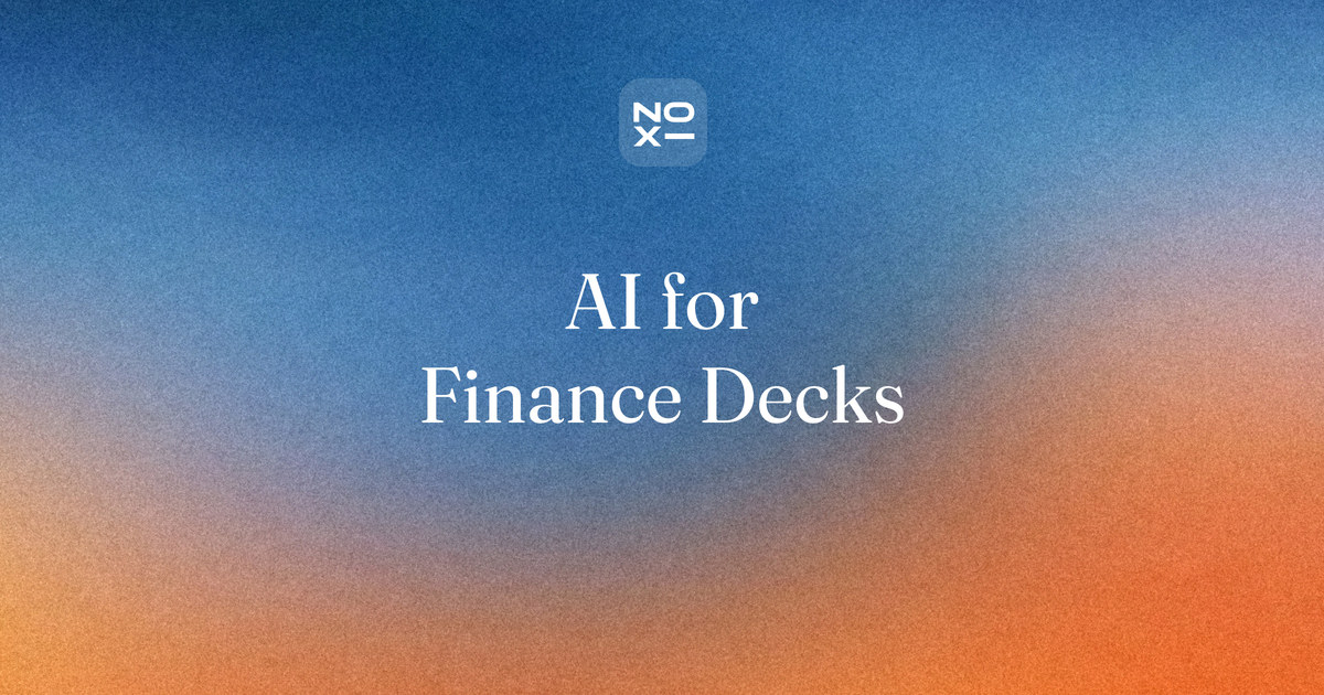 Best AI for financial presentations, a NOXI blog cover: decks that keep the numbers, thirteen AI tools for budget, board and monthly report decks scored on seven printed rules