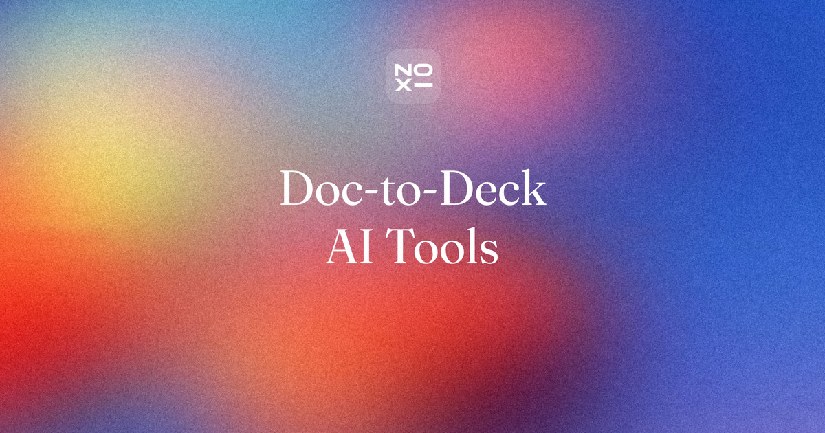 Document to presentation AI tools ranking, October 2026 — NOXI guide cover: twelve tools scored on seven criteria for turning PDF, Word, Excel and PowerPoint files into presentations