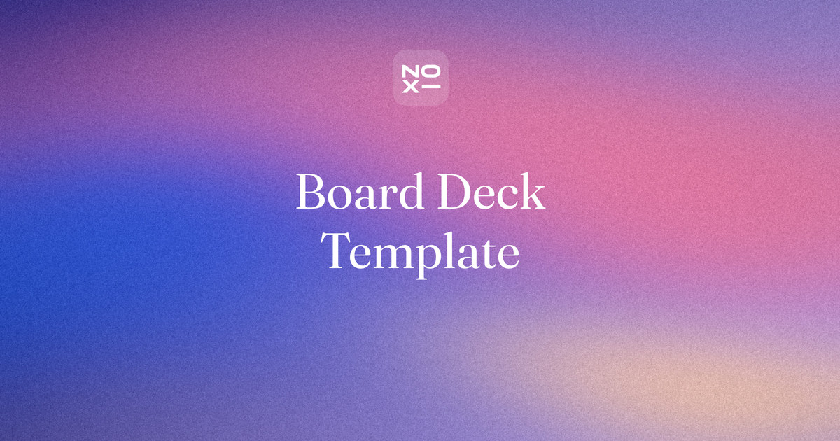 Board meeting presentation template: a 12-section board deck with a CEO letter, KPI dashboard, cash and runway page and an approvals page