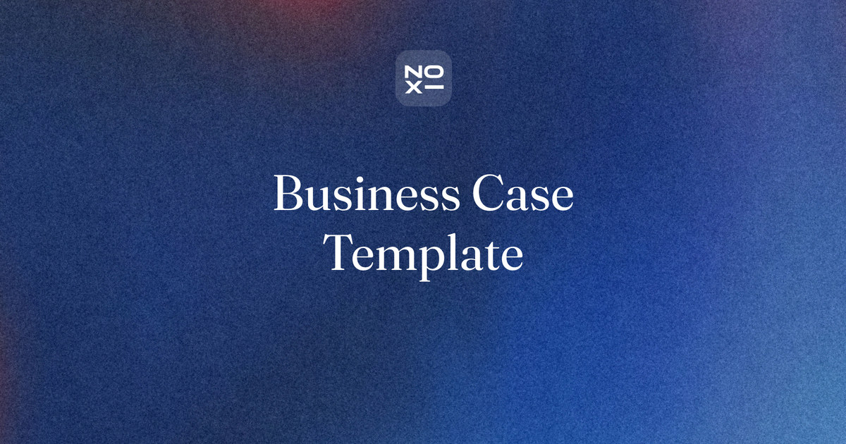 Business case presentation — NOXI guide cover: one investment decision built from the status quo, the options, NPV, sensitivity and a clear ask