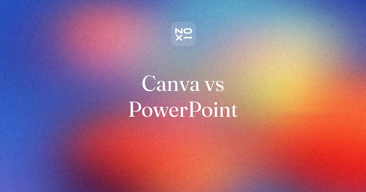 Canva vs PowerPoint — NOXI comparison cover: a design tool or the file, compared on official pages, with the AI layer scored on seven documented rules