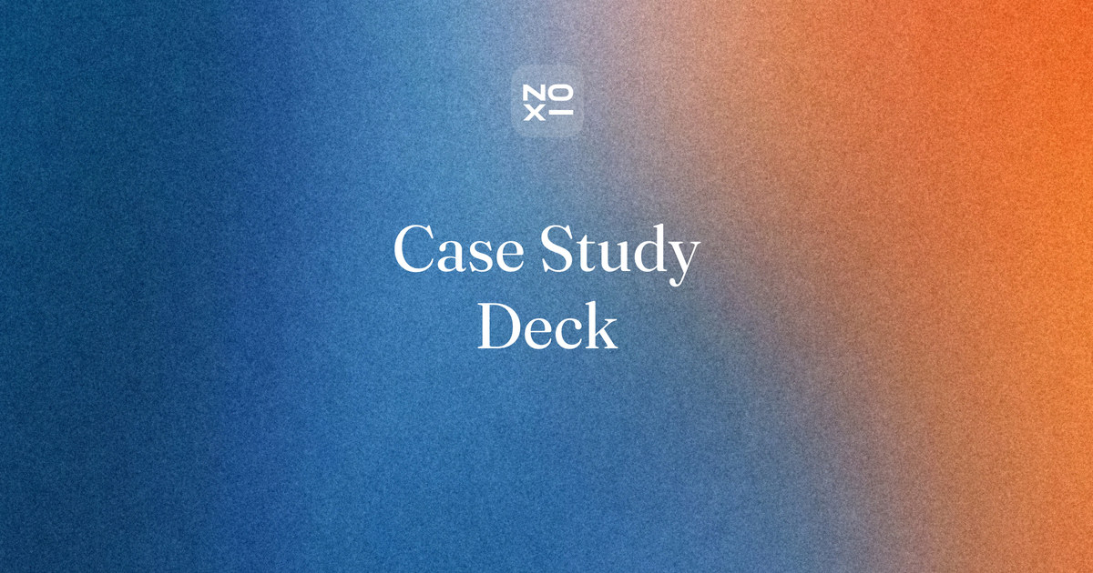 Case study presentation — NOXI guide cover: one five-beat structure for customer case studies, interview cases and class cases, where every result carries a baseline, a period and a permission