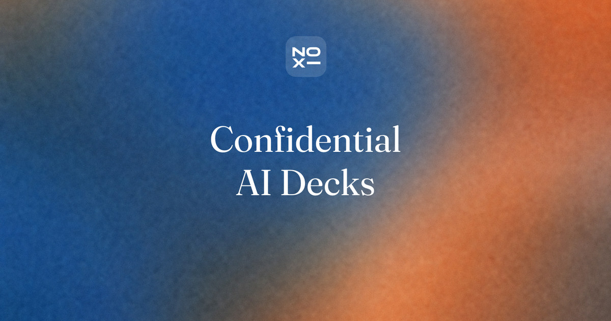 Confidential material for AI presentation tools — NOXI guide cover: a clean source brief with labeled placeholders prepared before drafting slides