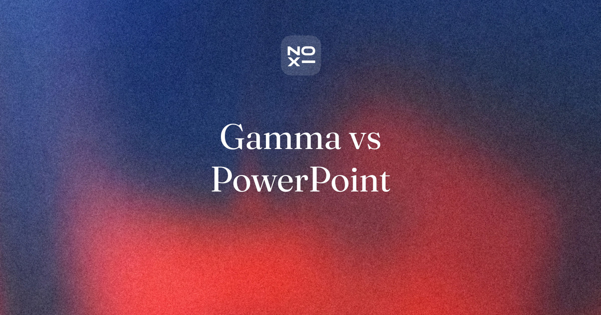 Gamma vs PowerPoint — NOXI comparison cover: a web page or a file, level at 83 on seven documented rules, with NOXI as a third option