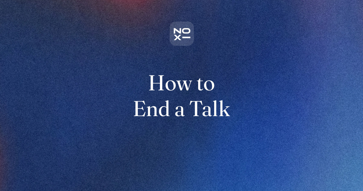 How to end a presentation — NOXI guide cover: the close, the re-close after questions and the last slide