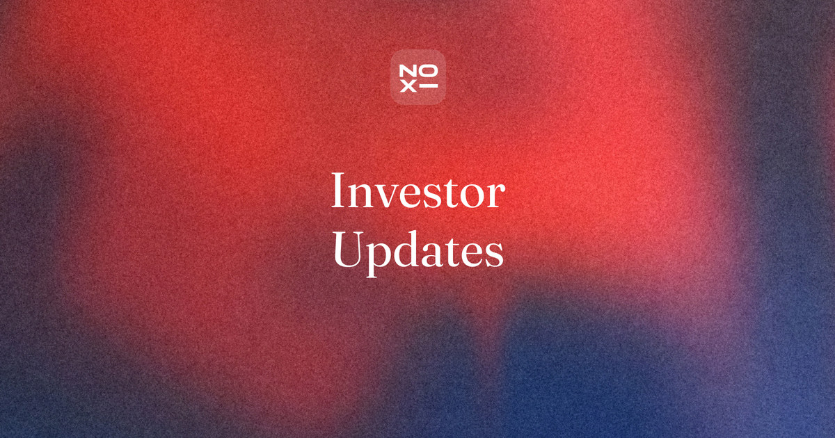Investor update template: a monthly investor email beside an eight-slide update deck with a metric scorecard, an MRR bridge and specific asks