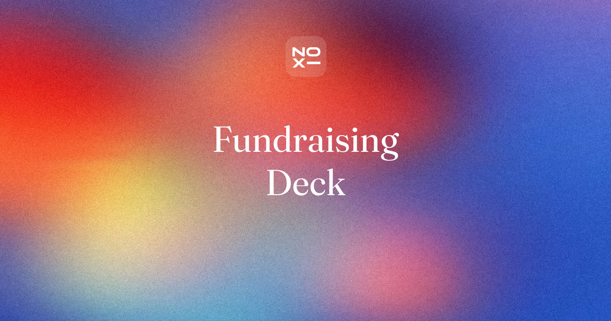 Nonprofit fundraising presentation — NOXI guide cover: a donor deck that moves from the need and the outcome to the cost per outcome and one specific ask