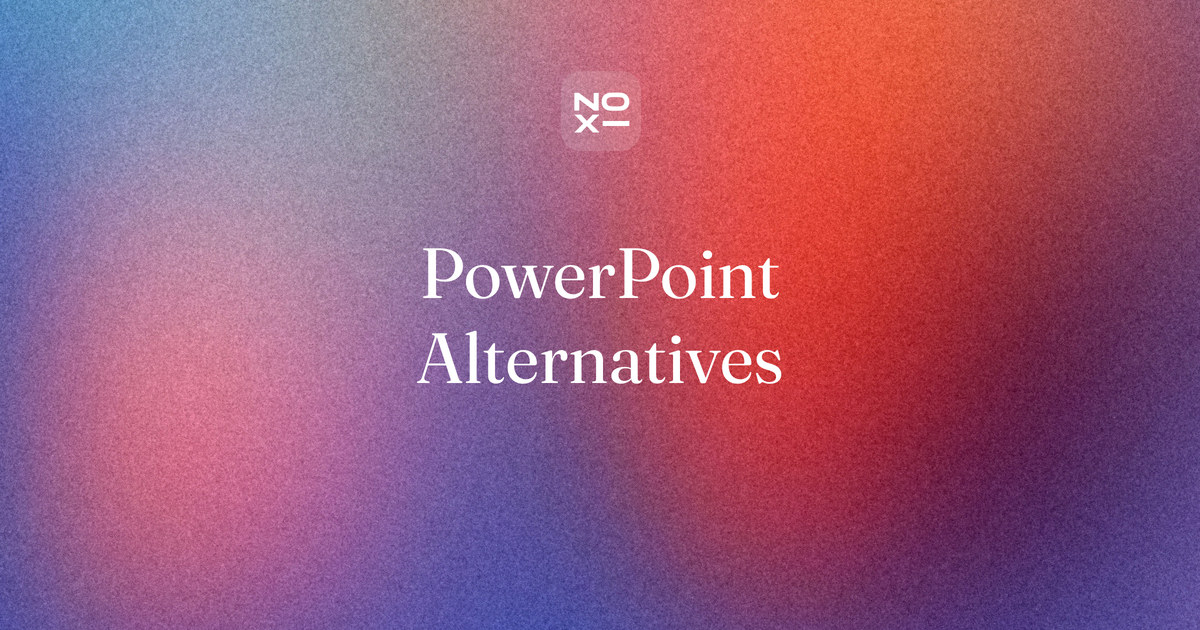 PowerPoint alternatives, October 2026 — NOXI blog cover: fifteen free and AI presentation tools scored on nine weighted criteria, led by the round trip back to an editable PowerPoint file