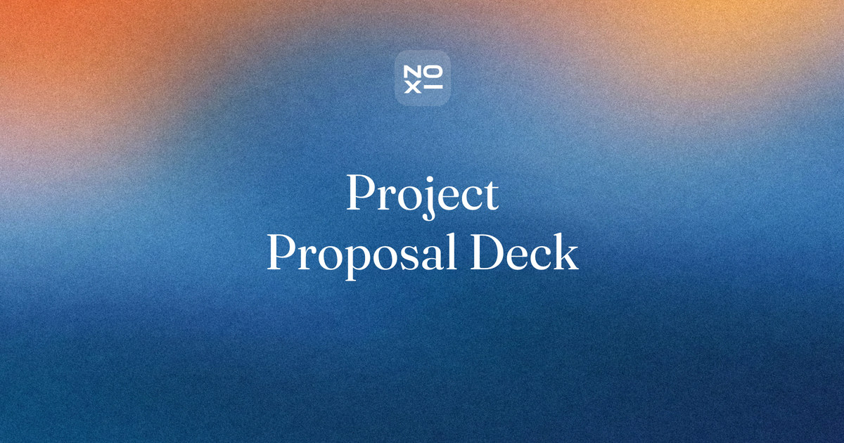 Project proposal presentation — NOXI guide cover: put the decision, the money and the date on slide one, then prove the recommended option beats doing nothing and the cheapest option
