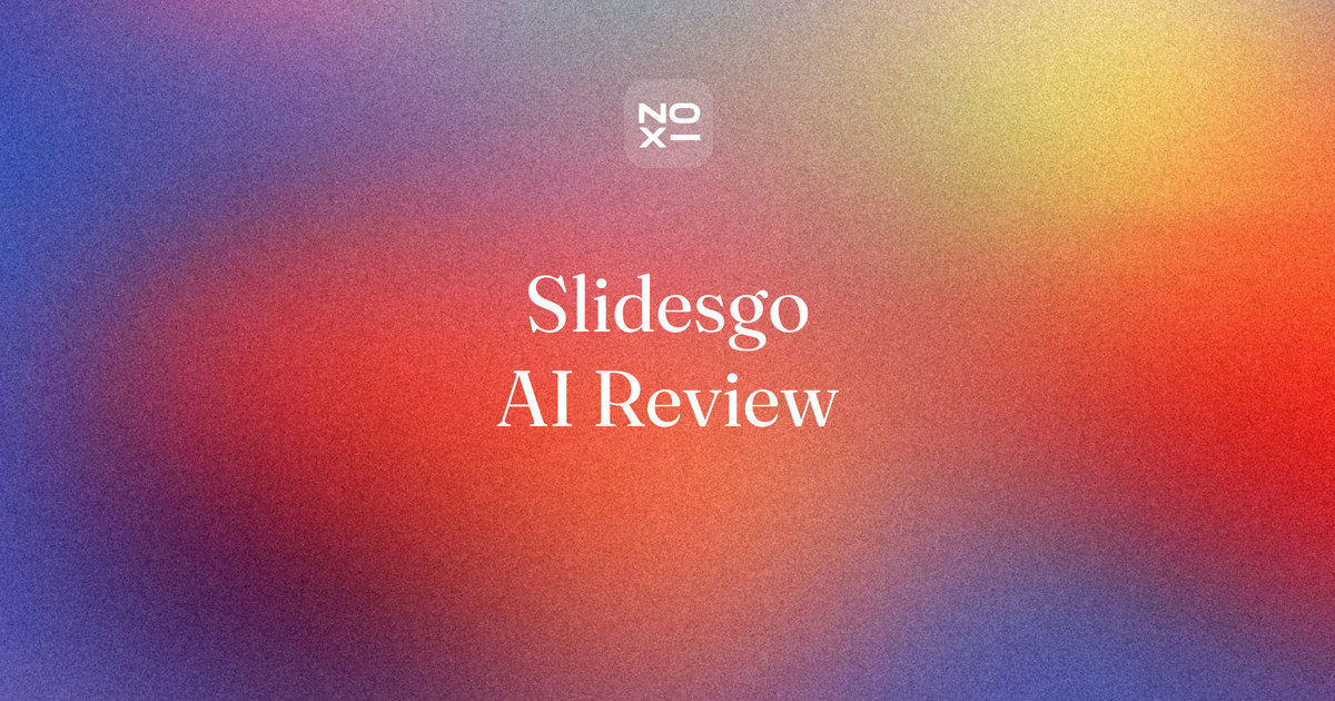 Slidesgo AI review cover: a template library with an AI presentation maker on top, how free it is, and its score of 57 against Canva 80 and NOXI 98 on seven documented criteria checked on 29 October 2026